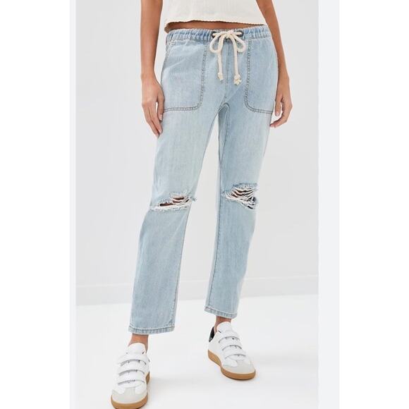 One Teaspoon Jeans Womens XS Shabbies Drawstring Boyfriend Distressed Light Wash - Picture 9 of 10